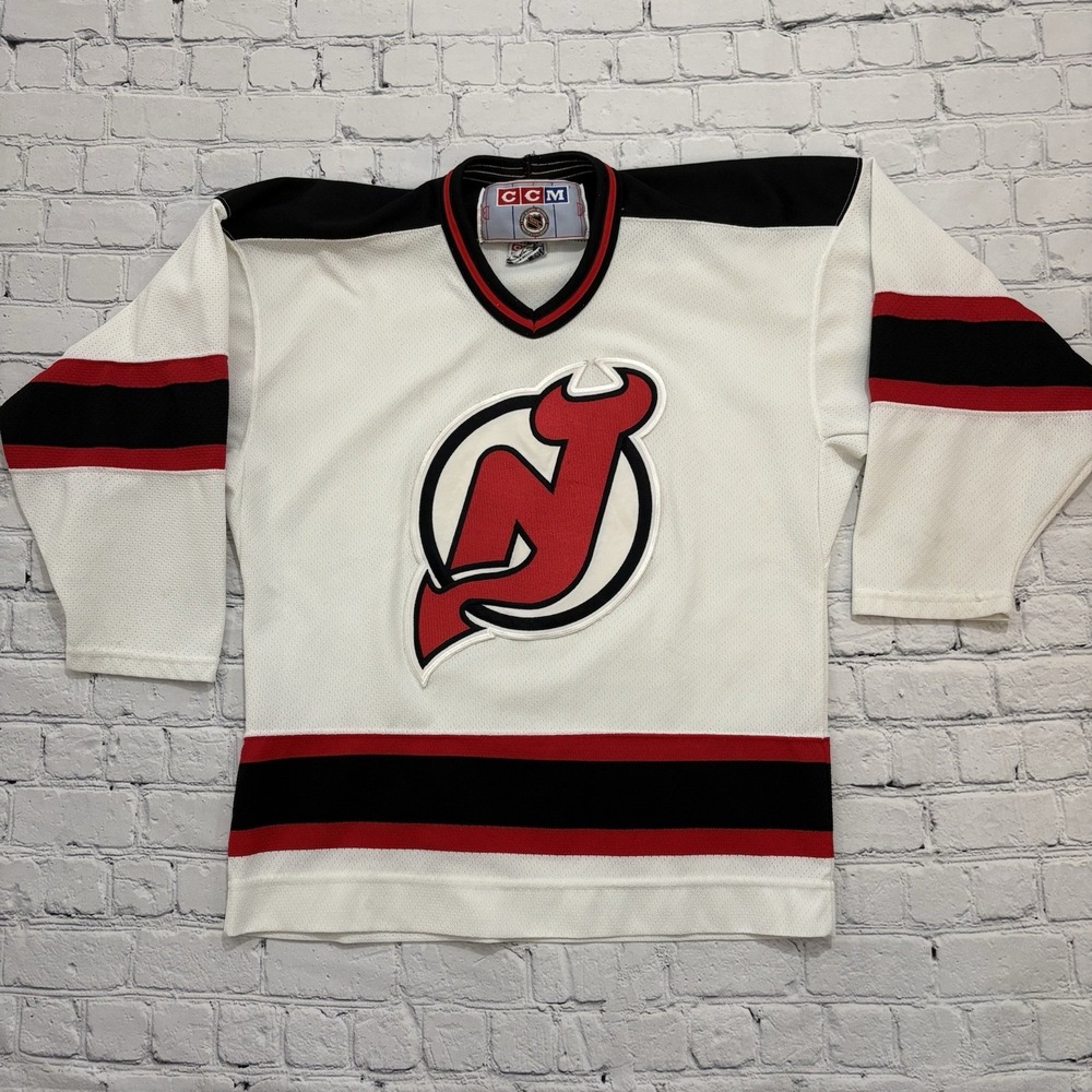 Vintage CCM Air Knit NHL New Jersey Devils Hockey Jersey Youth Boys L/XL White